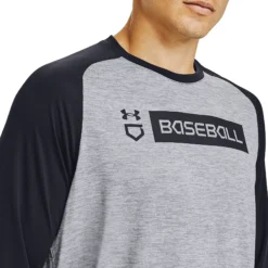 Under Armour Men's Utility 3/4 Sleeve Shirt -Rawlings Baseball Shop 1358776 035 CharcoalHthrGreyBlack MODDET