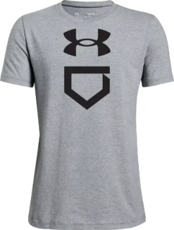 Under Armour Boys' Baseball Plate T-Shirt -Rawlings Baseball Shop 1371213 035 SteelLightHeatherBlack FRT