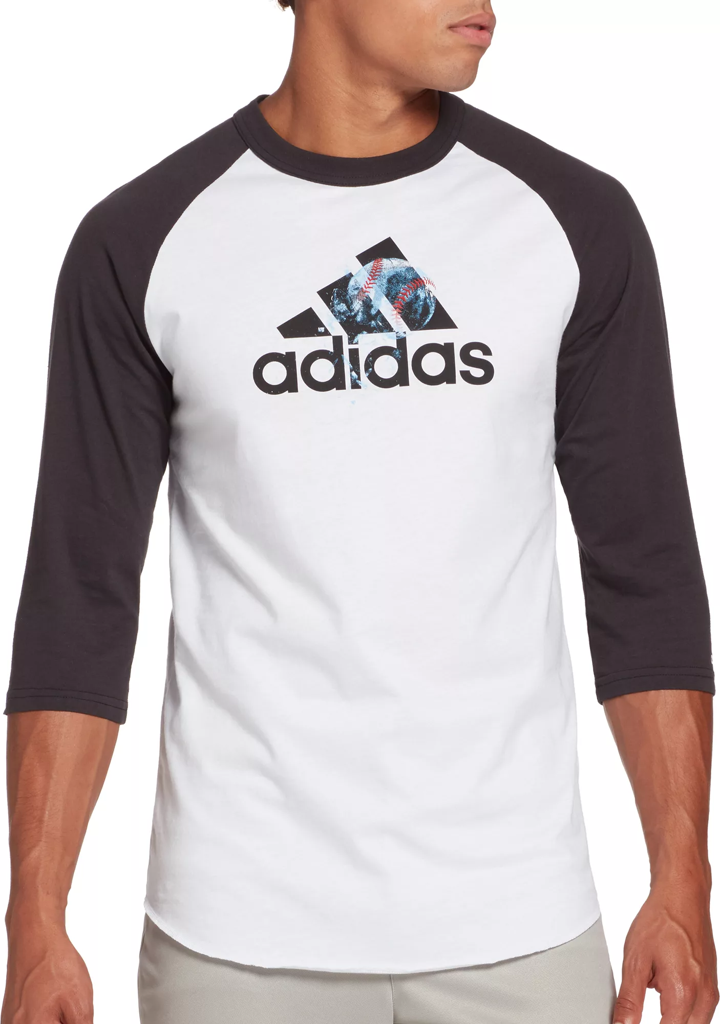 Adidas Men's Triple Stripe Graphic ¾ Sleeve Baseball Shirt 1 Adidas Men's Triple Stripe Graphic ¾ Sleeve Baseball Shirt